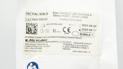 Microaire PAL-508LS 5mm Single Use Cannula 10mm Port, 22cm Long (x)